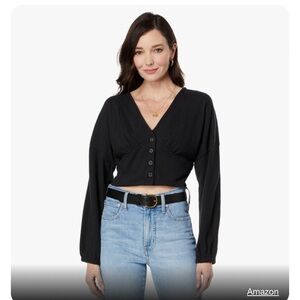 NWT Madewell Deep-V Button Front Crop Top
